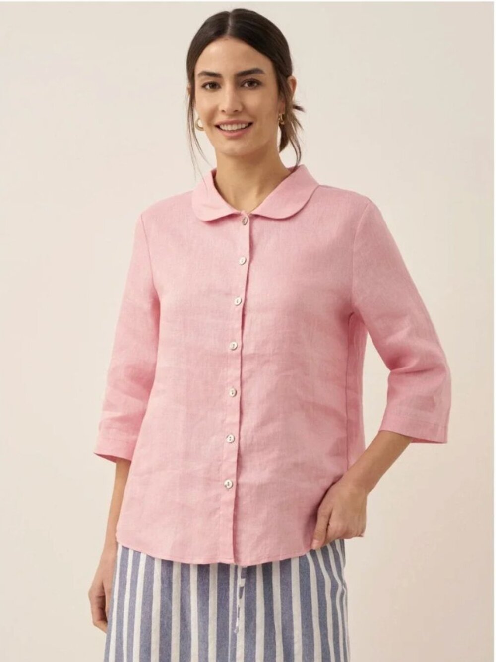 Grae Cove Women's Hollister Pink Linen Button-Down Shirt 3/4 Sleeve - Size XL - Picture 7 of 12